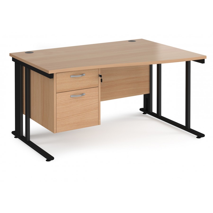 Maestro Cable Managed Leg Wave Desk with Two Drawer Pedestal